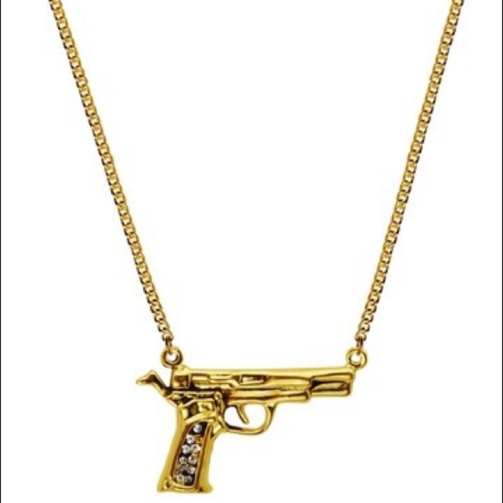 Erica Anenberg Trigger Swarovski 22k Gun Necklace